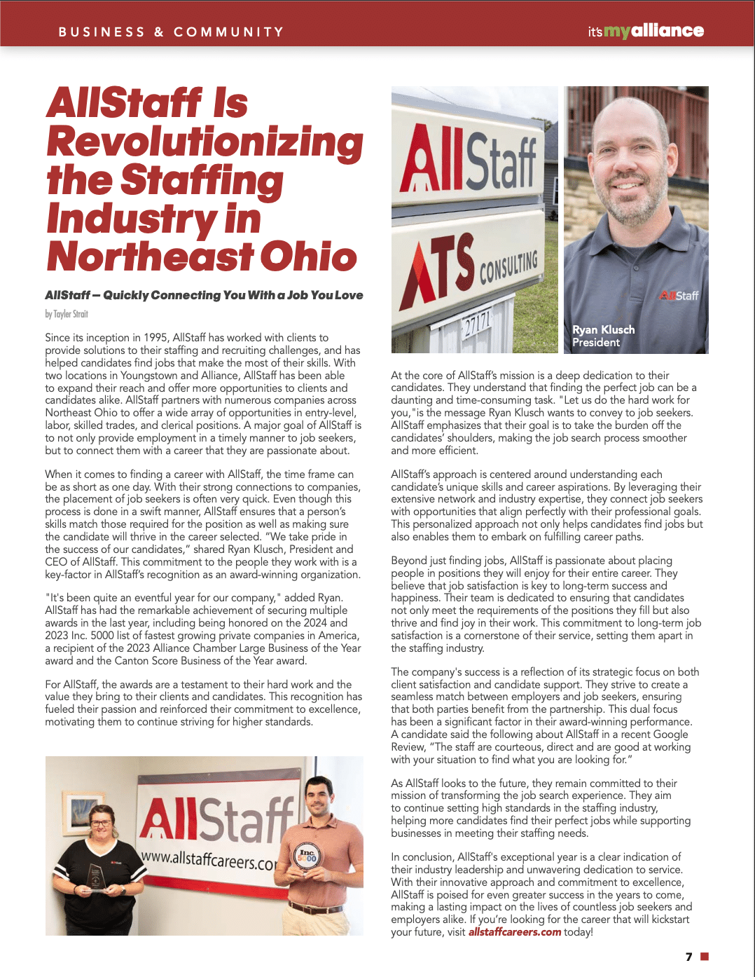 AllStaff and CEO Ryan Klusch Featured in MyAlliance Magazine - AllStaff